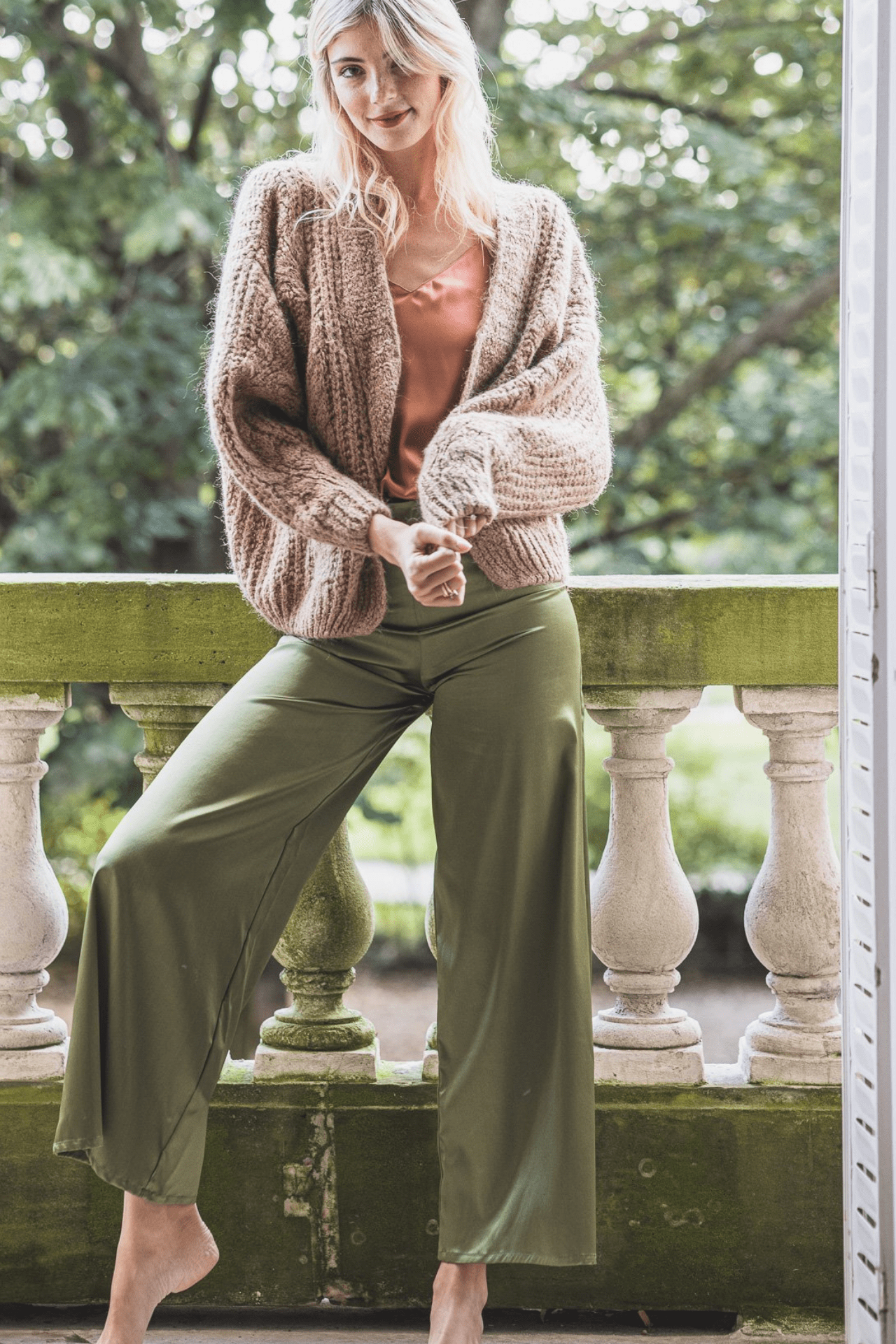 Pantalon Jane en Soie Kaki - Vannina VESPERINI